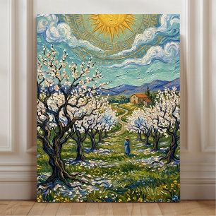 Van Gogh Style Almond Orchard Sunlit Spring Poster Canvas Print