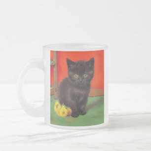 Van Gogh Style Black Cat Frosted Glass Coffee Mug
