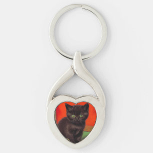 Van Gogh Style Black Cat Key Ring