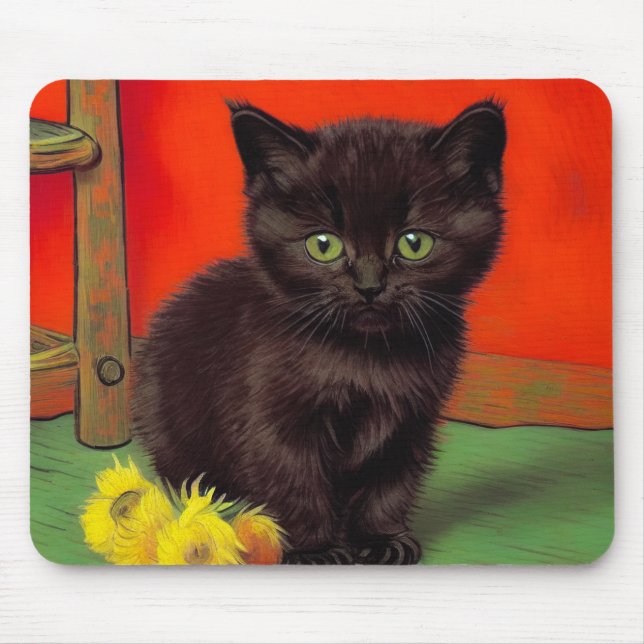 Van Gogh Style Black Cat Mouse Mat (Front)