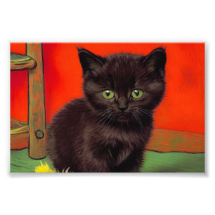 Van Gogh Style Black Cat Photo Print