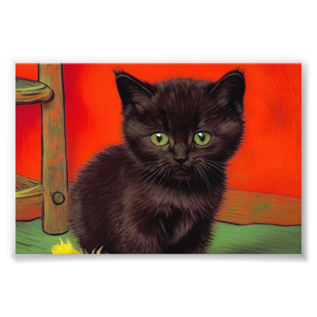 Van Gogh Style Black Cat Photo Print (Front)