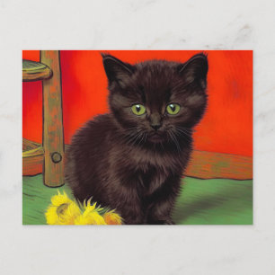 Van Gogh Style Black Cat Postcard