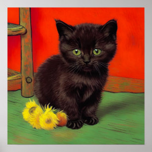 Van Gogh Style Black Cat Poster