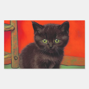 Van Gogh Style Black Cat Rectangular Sticker