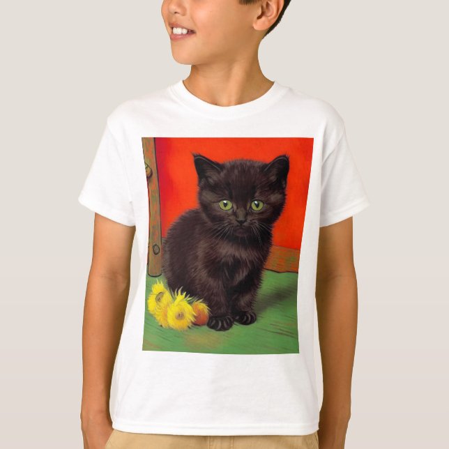 Van Gogh Style Black Cat T-Shirt (Front)