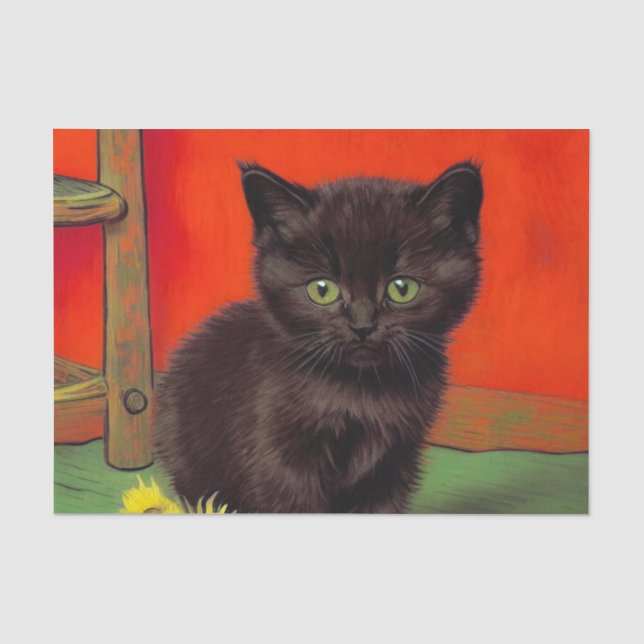 Van Gogh Style Black Cat Tissue Paper (Front)