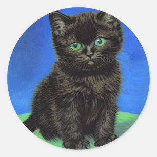 Van Gogh Style Black Kitten Classic Round Sticker