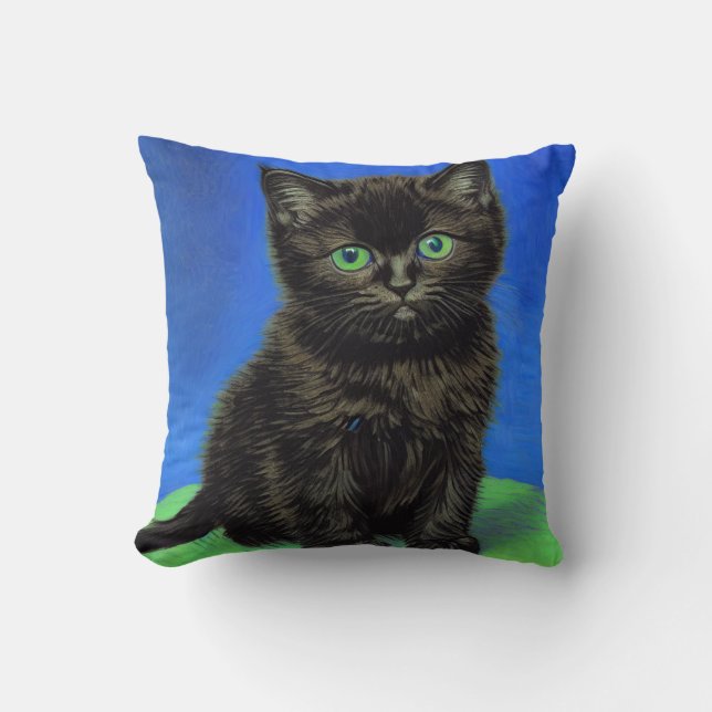 Van Gogh Style Black Kitten Cushion (Front)