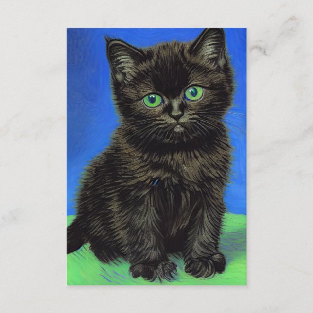 Van Gogh Style Black Kitten Enclosure Card (Front)