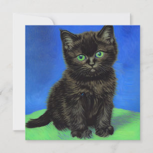 Van Gogh Style Black Kitten Invitation