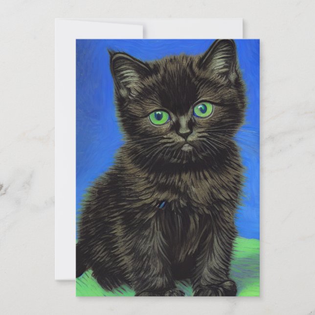 Van Gogh Style Black Kitten Invitation (Front)