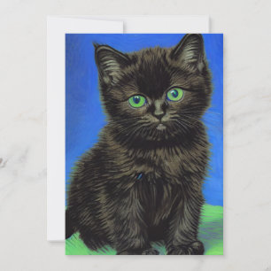 Van Gogh Style Black Kitten Invitation