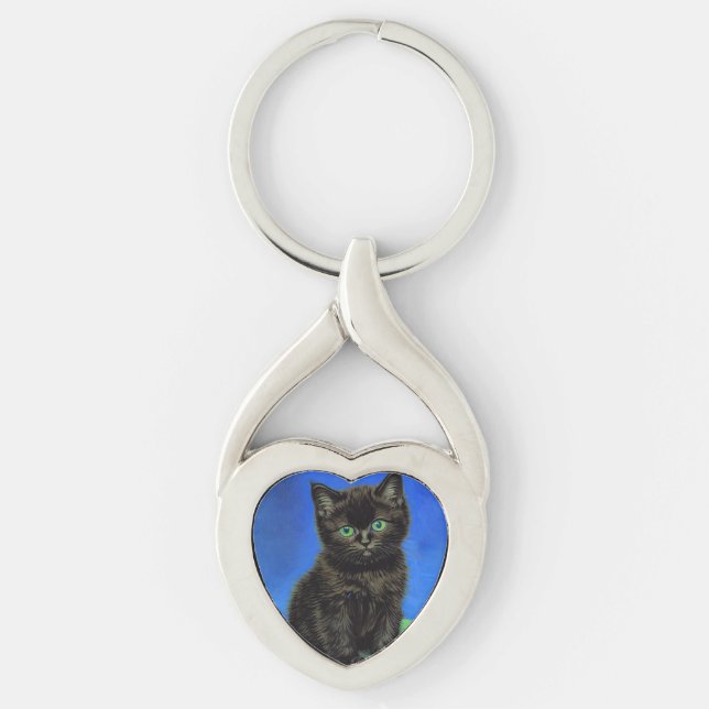 Van Gogh Style Black Kitten Key Ring (Front)