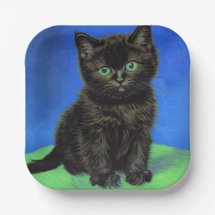 Van Gogh Style Black Kitten Paper Plate
