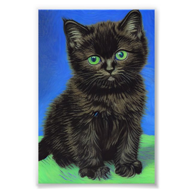 Van Gogh Style Black Kitten Photo Print (Front)