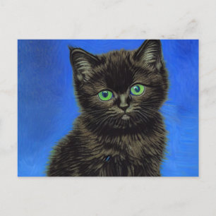 Van Gogh Style Black Kitten Postcard
