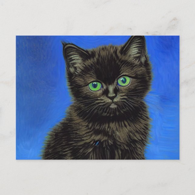 Van Gogh Style Black Kitten Postcard (Front)