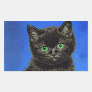 Van Gogh Style Black Kitten Rectangular Sticker