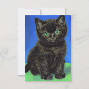 Van Gogh Style Black Kitten RSVP Card