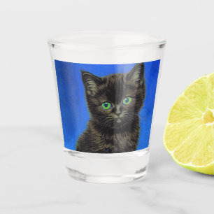 Van Gogh Style Black Kitten Shot Glass