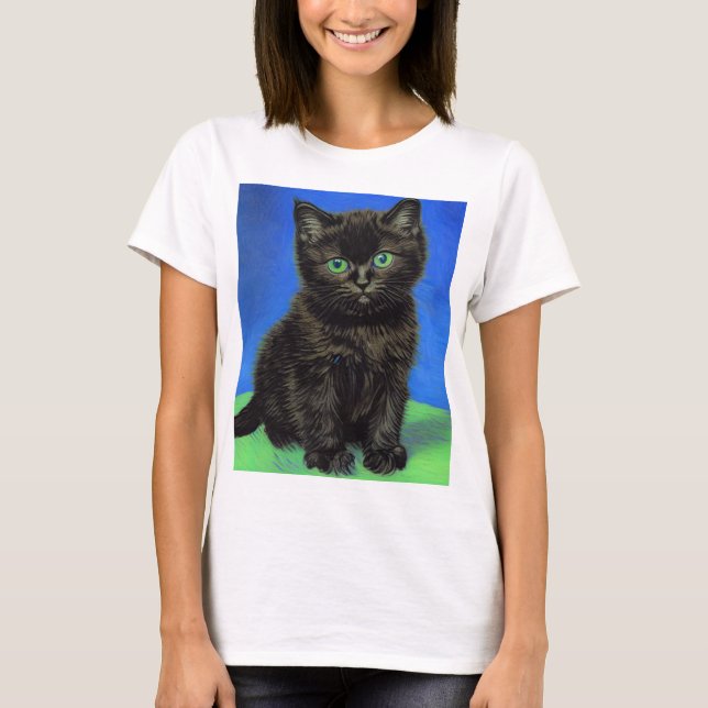 Van Gogh Style Black Kitten T-Shirt (Front)