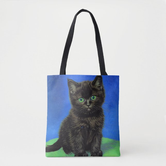 Van Gogh Style Black Kitten Tote Bag (Front)