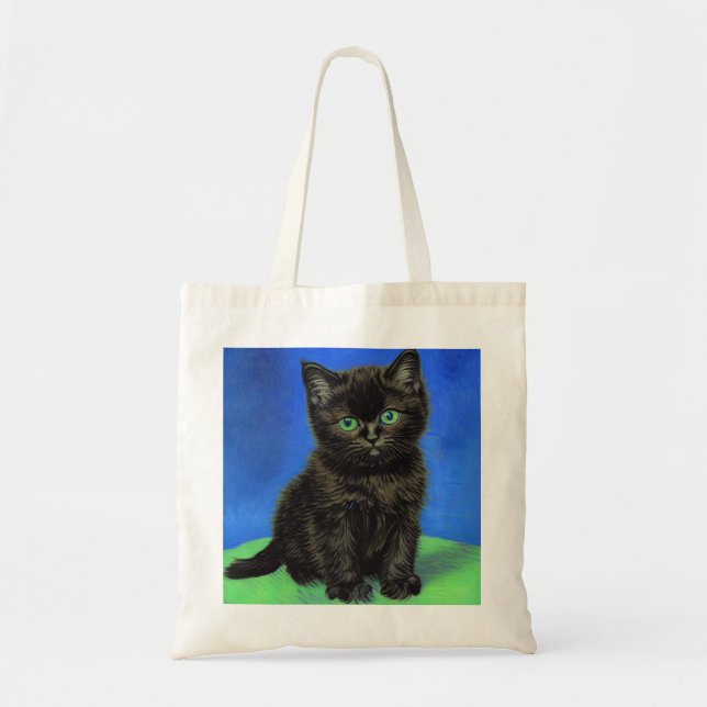 Van Gogh Style Black Kitten Tote Bag (Front)