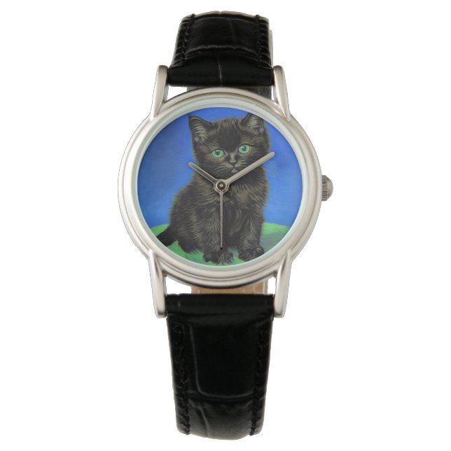 Van Gogh Style Black Kitten Watch (Front)