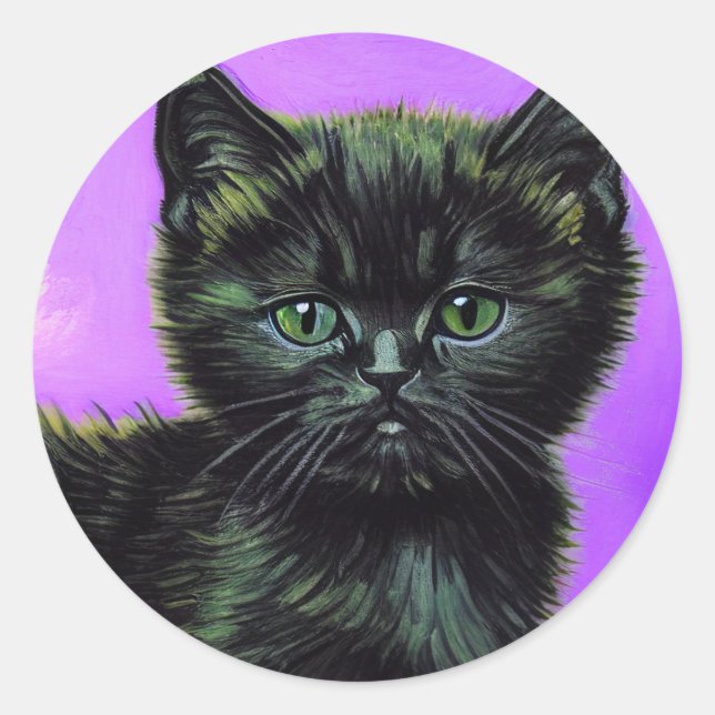 Van Gogh Style Cat Classic Round Sticker (Front)