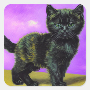 Van Gogh Style Cat Square Sticker