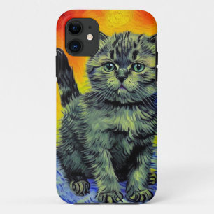 Van Gogh Style Cat Sunset Beach iPhone 11 Case