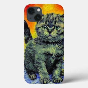 Van Gogh Style Cat Sunset Beach iPhone 13 Case