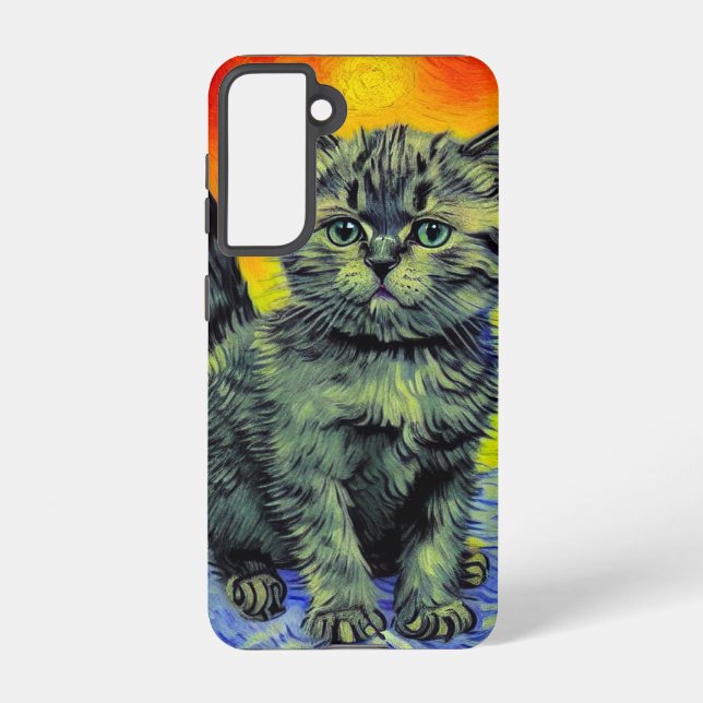 Van Gogh Style Cat Sunset Beach Samsung Galaxy S21 Case (Back)