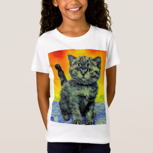 Van Gogh Style Cat Sunset Beach T-Shirt