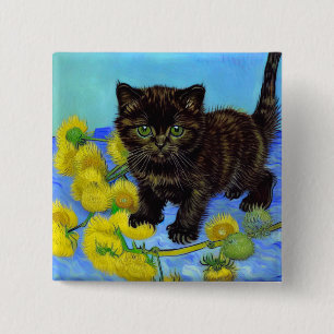 Van Gogh Style Cat with Sunflowers 15 Cm Square Badge