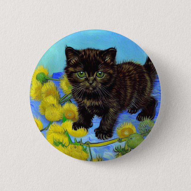 Van Gogh Style Cat with Sunflowers 6 Cm Round Badge (Front)