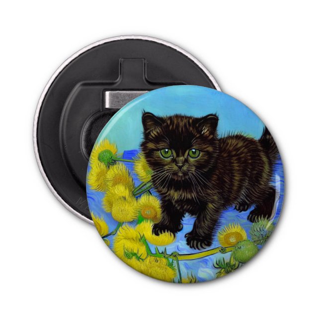 Van Gogh Style Cat with Sunflowers Bottle Opener (Front)