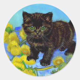 Van Gogh Style Cat with Sunflowers Classic Round Sticker