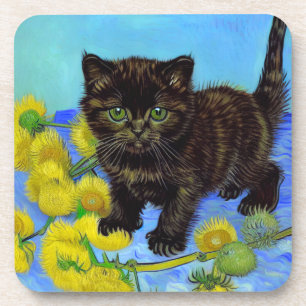 Van Gogh Style Cat with Sunflowers Coaster