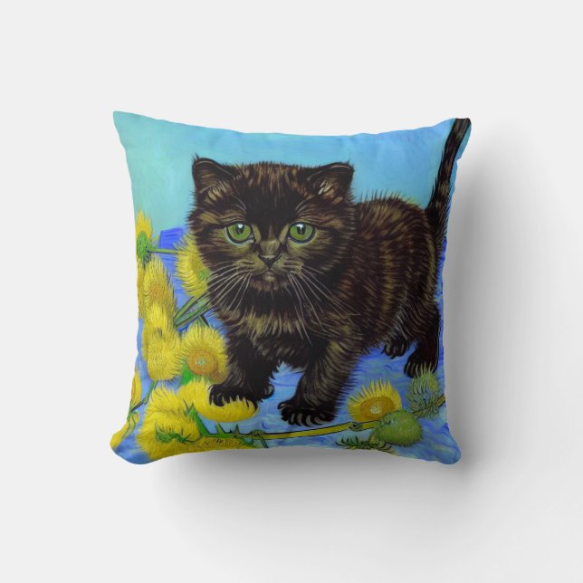 Van Gogh Style Cat with Sunflowers Cushion (Front)
