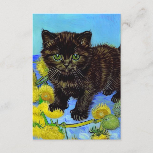 Van Gogh Style Cat with Sunflowers Enclosure Card (Front)