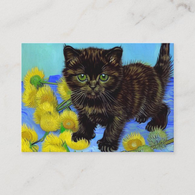Van Gogh Style Cat with Sunflowers Enclosure Card (Front)