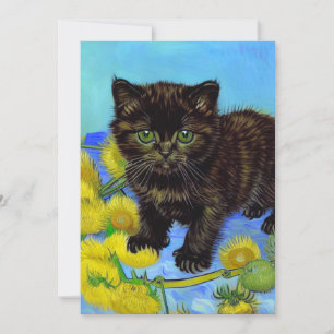 Van Gogh Style Cat with Sunflowers Invitation