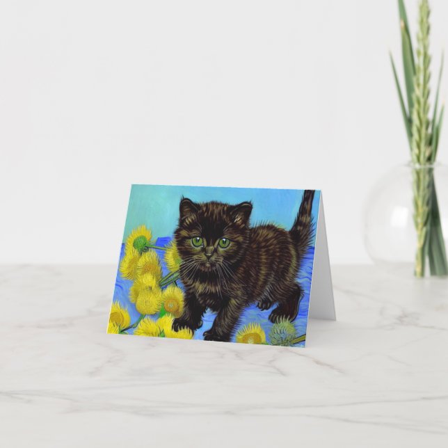 Van Gogh Style Cat with Sunflowers Invitation (Front)