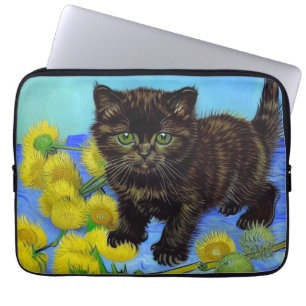 Van Gogh Style Cat with Sunflowers Laptop Sleeve