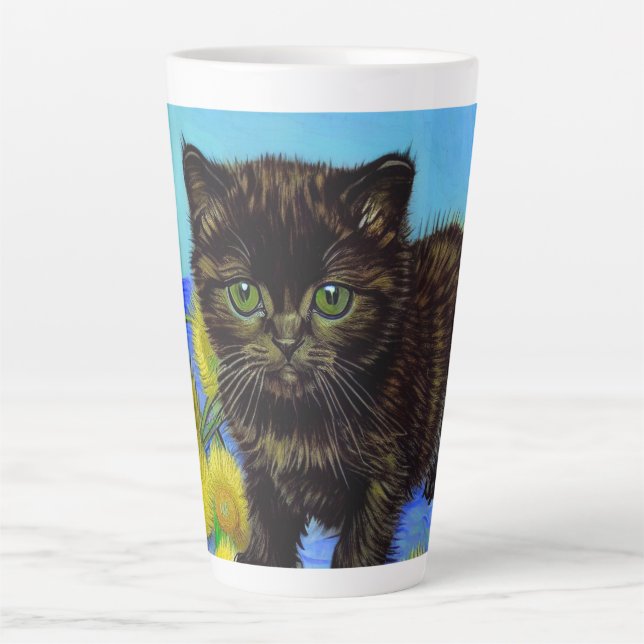 Van Gogh Style Cat with Sunflowers Latte Mug (Front)