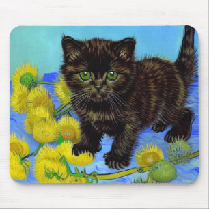 Van Gogh Style Cat with Sunflowers Mouse Mat
