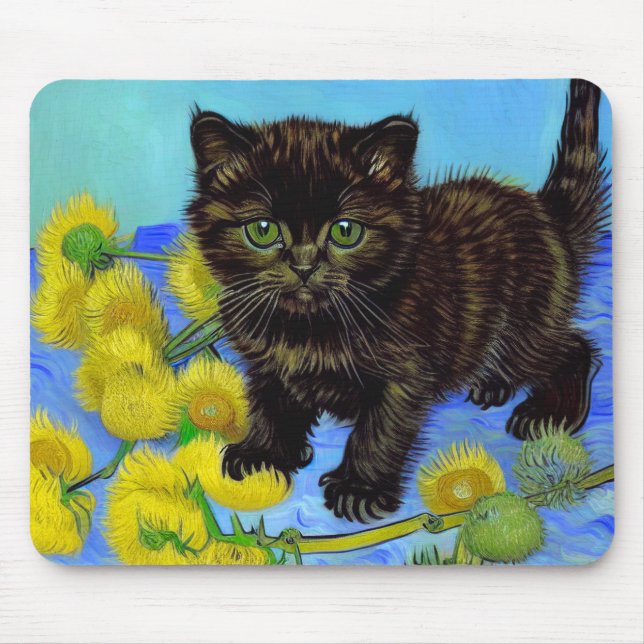 Van Gogh Style Cat with Sunflowers Mouse Mat (Front)