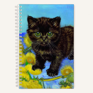 Van Gogh Style Cat with Sunflowers Notebook